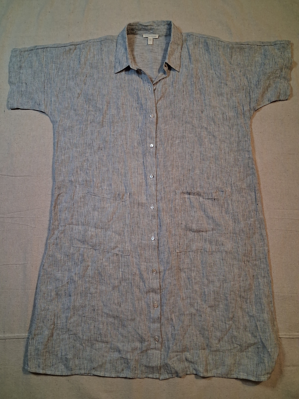 Eileen Fisher Organic Linen Button-Front Shirt Dress Women's Size Small